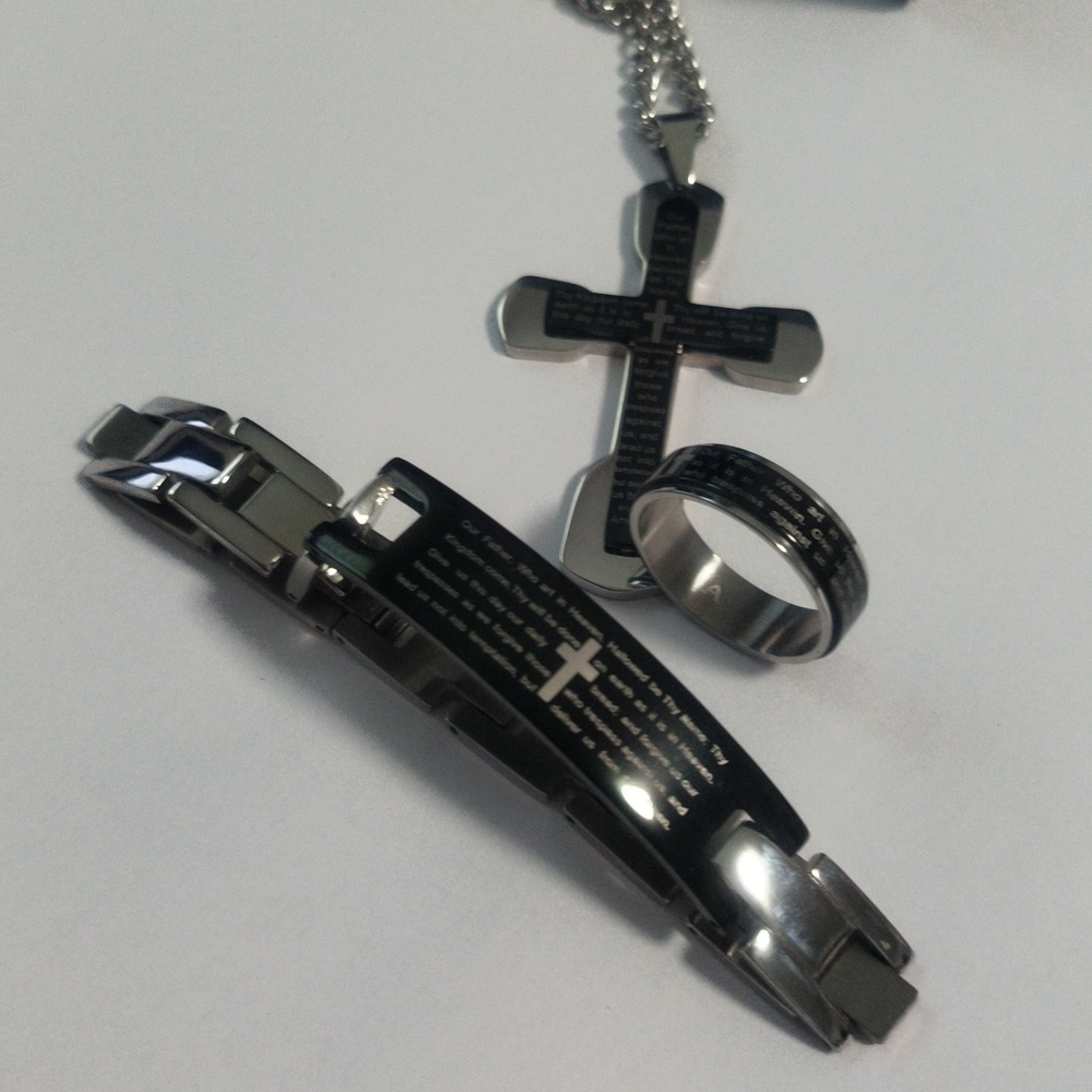 Vtg Men Lord's Prayer Stainless Steel Set